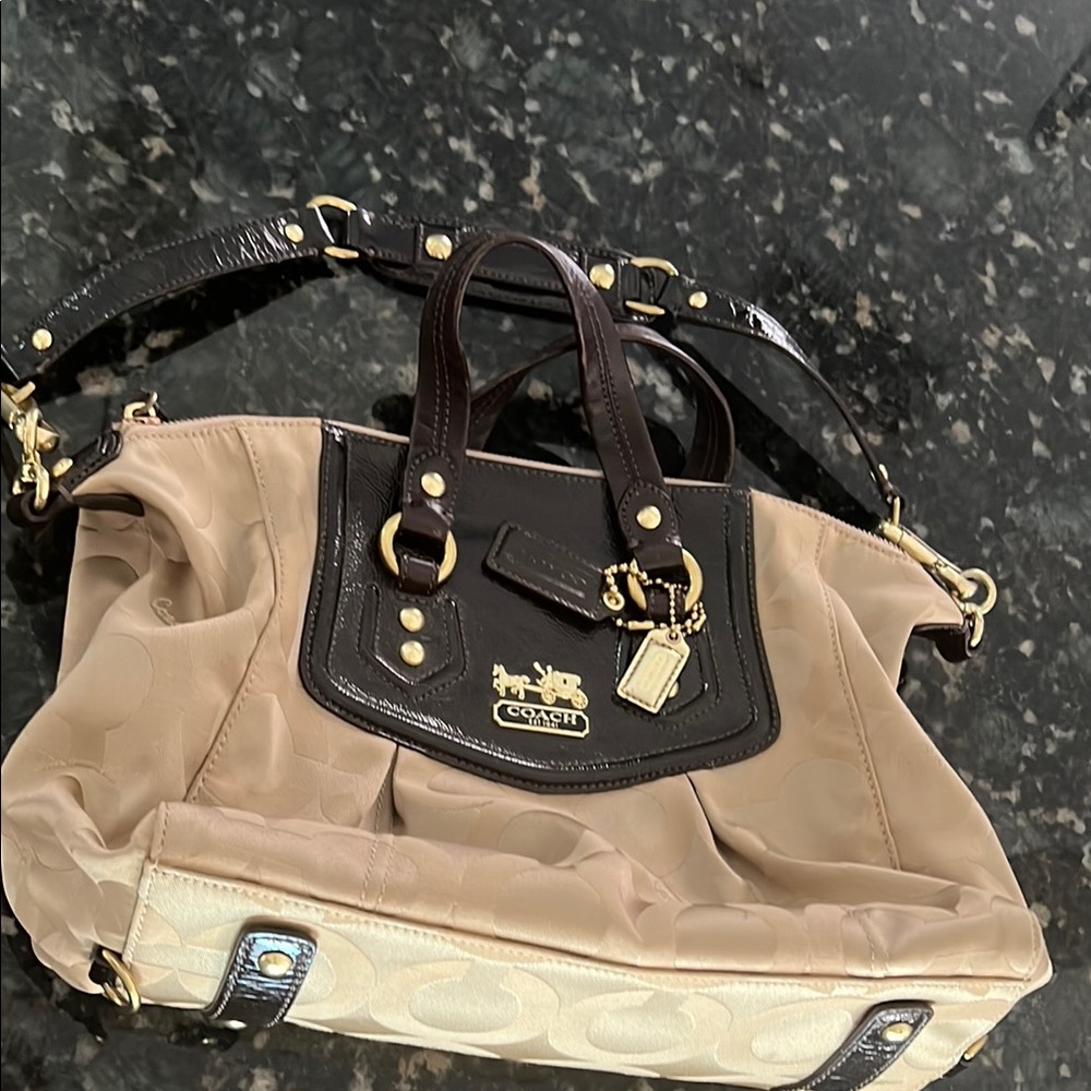Coach Cream and Brown Satchel with Luxurious Design
